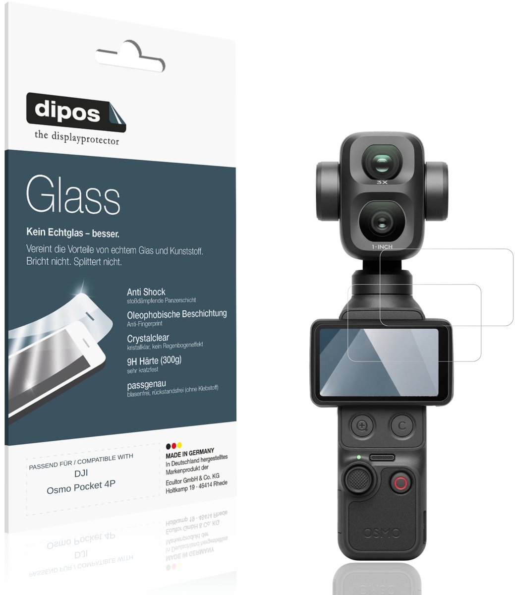 dipos – 2x Pantserfolie geschikt voor DJI Osmo Pocket 4P | 9H Screenprotector