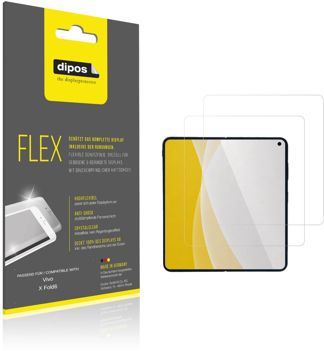 dipos – 2x Beschermfolie geschikt voor Vivo X Fold6 Binnenkant | 3D Full Cover Screenprotector | 100% Passend