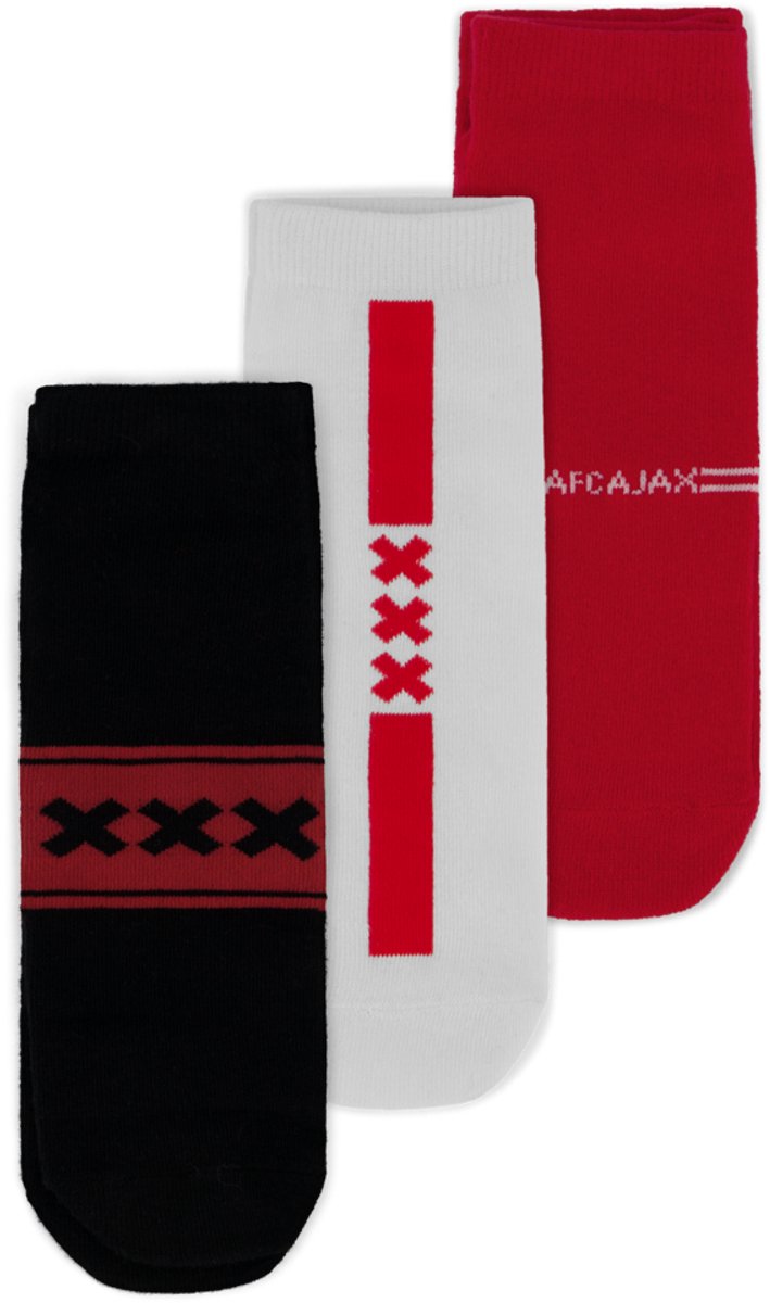 Ajax-sneakersocks 3-pack wit rood zwart