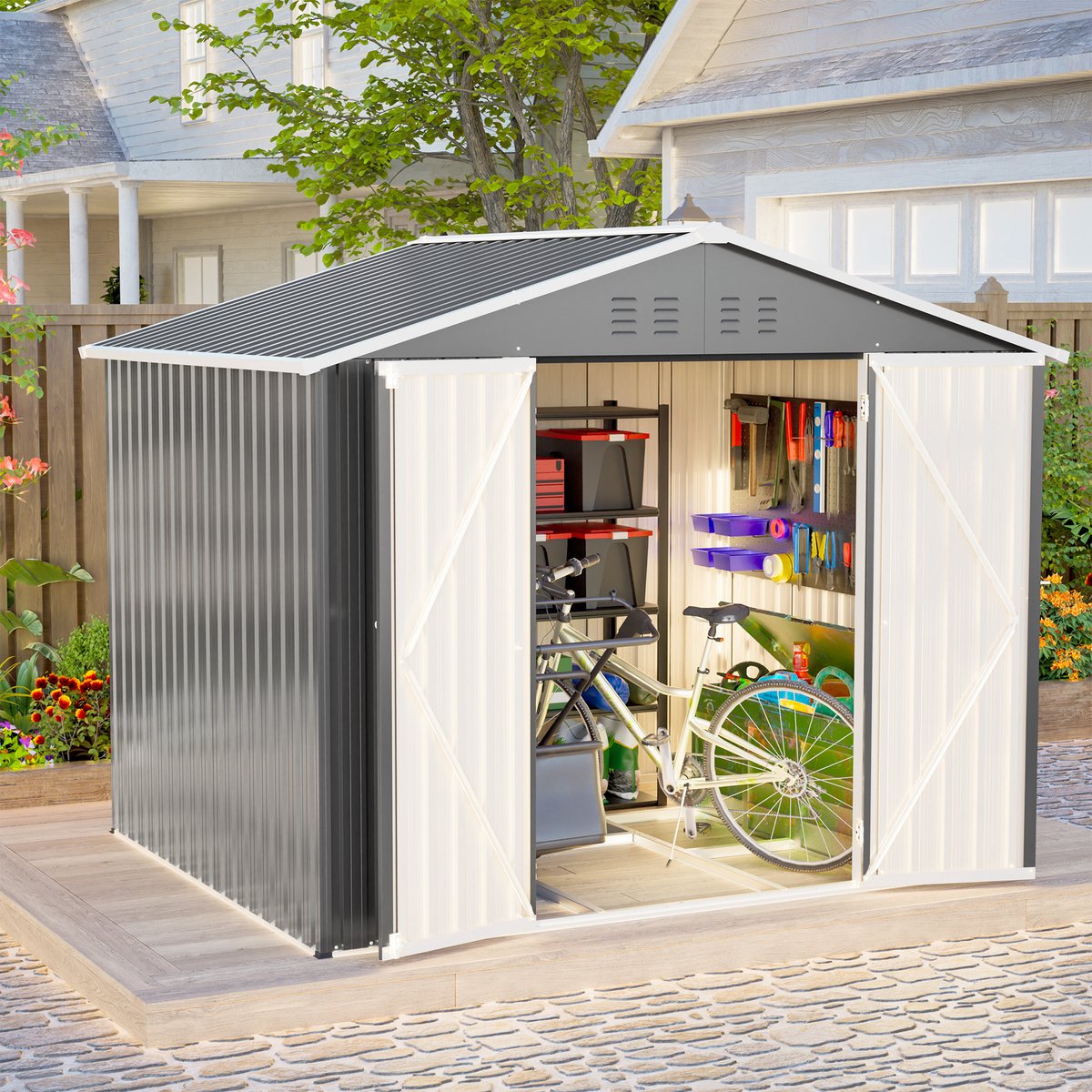 Tuinhuis - 240x192x191 cm - Grijs - Raam - Afsluitbaar - Bodemframe