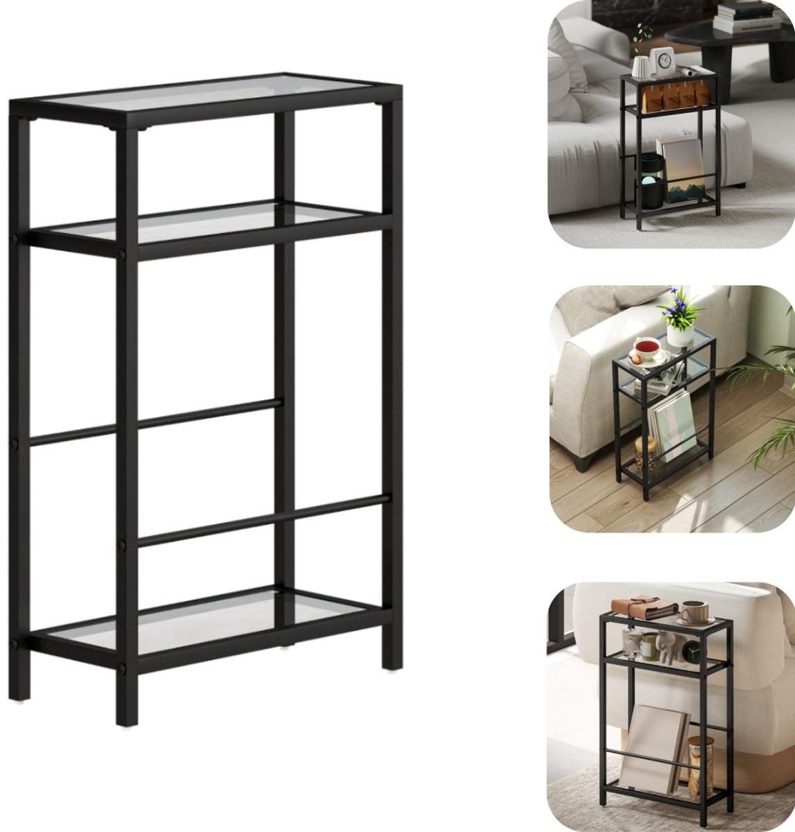 Tafel - opbergtafel - opslagtafel - boekenopbergtafel - bekersopbergtafel - met opbergrek - grote capaciteit - gemakkelijk schoon te maken - eenvoudig te monteren - woonaccessoires - geschikt voor hal, studie, woonkamer (zwart, 40*62cm)