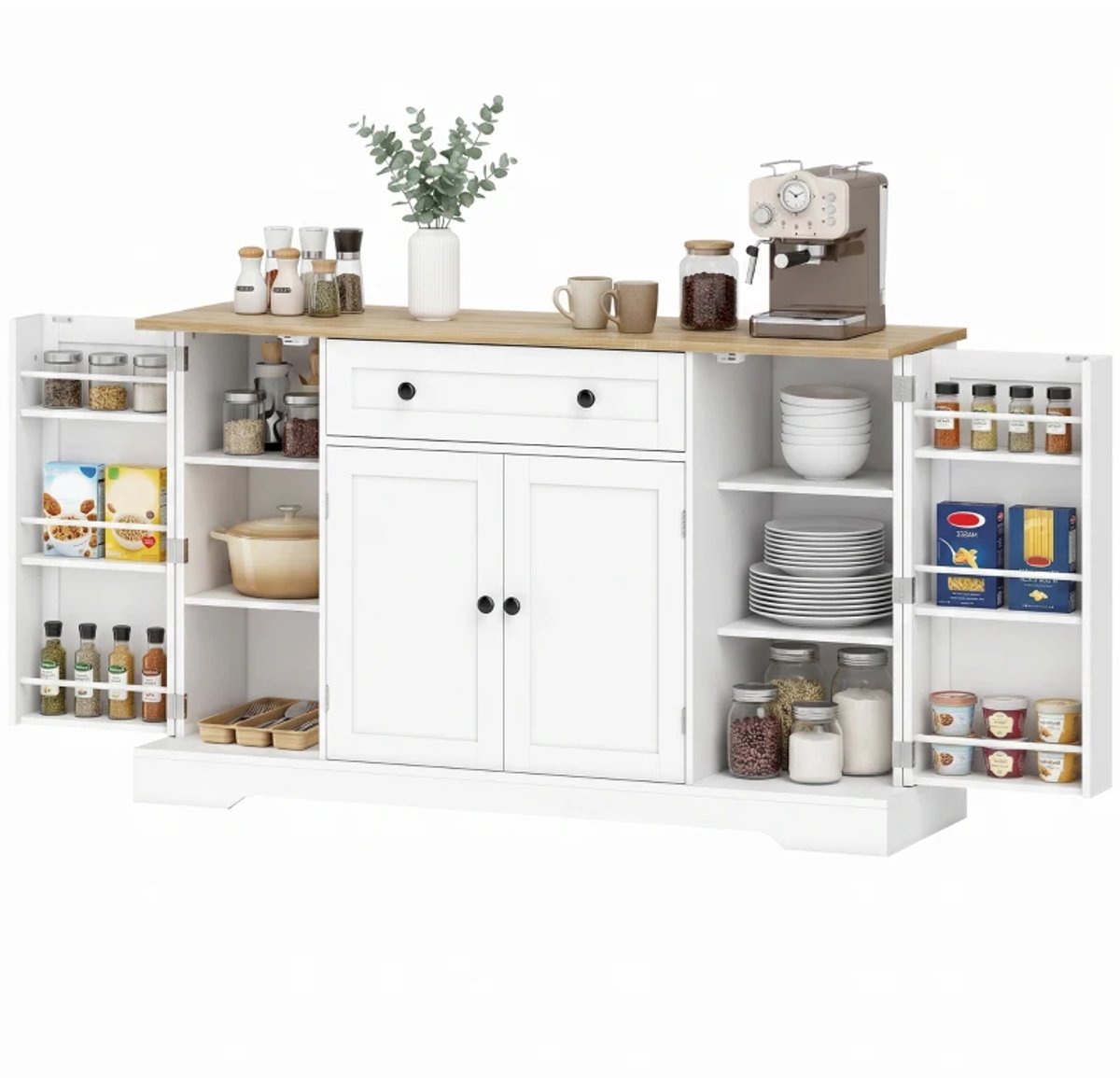 Keukenkast - Buffetkast – Organizer - Opbergkast - Kasten- Dressoir - Hout - Wit