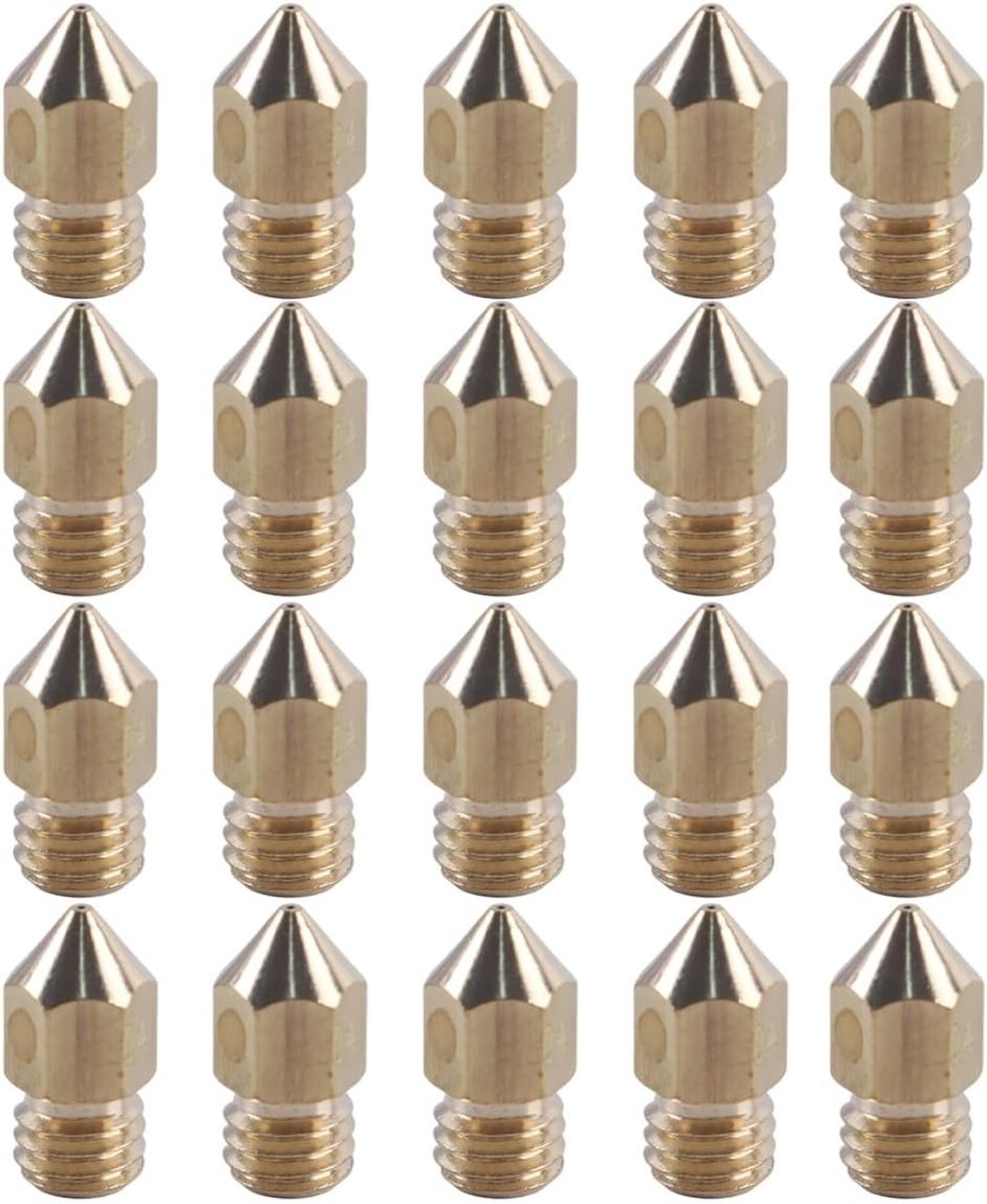 20 Stuks 3D Printer Messing Nozzles 0.5mm, MK8 Extruder Nozzles voor Ender 3 V2 Pro Max S1 I3 Mega Pro, Precisie en Duurzaamheid