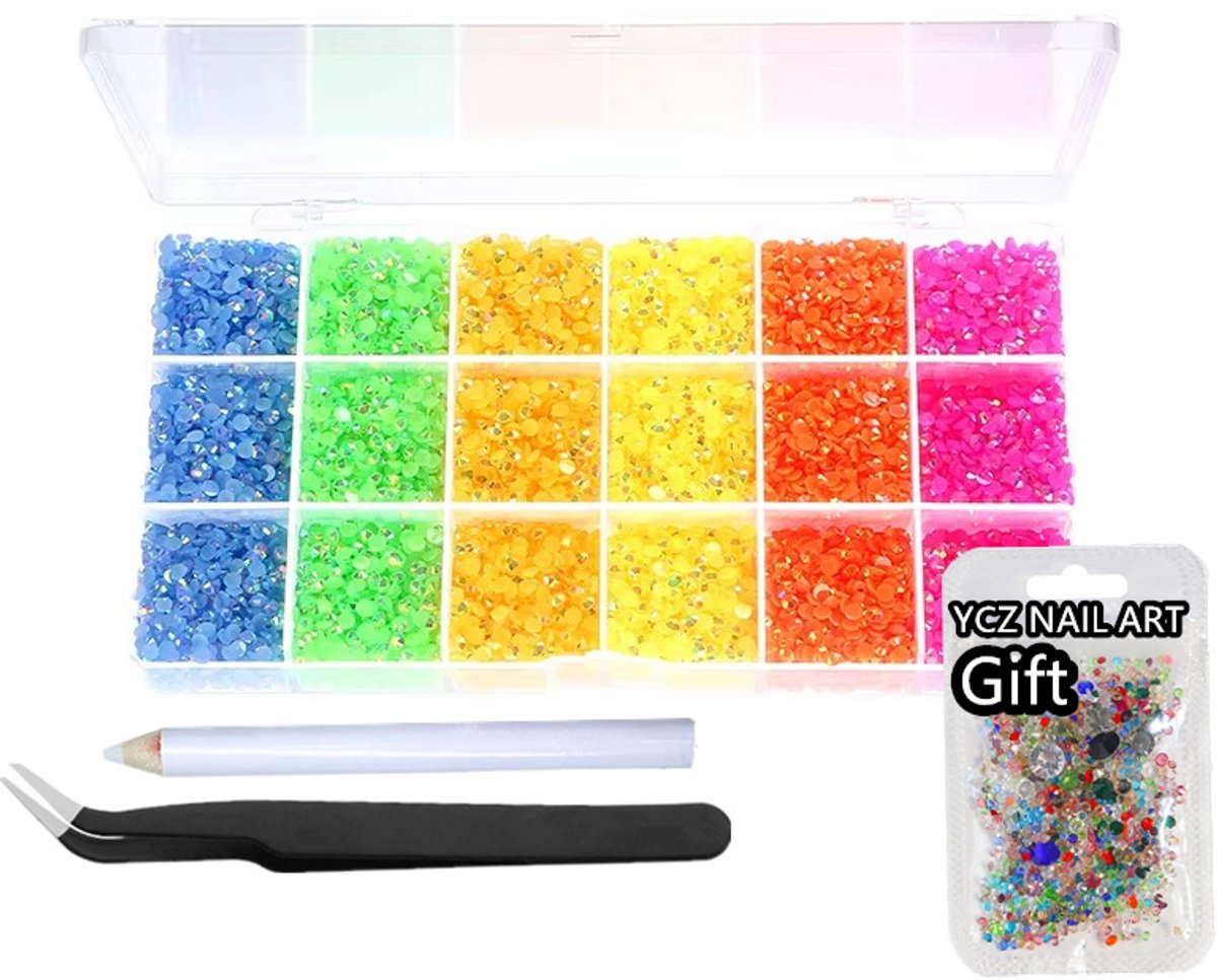 Currero Bedazzle Kit - Bedazzling - Plakstenen - Strass Steentjes - DIY Versieren - Set Met 14.500 Steentjes - 18 Vakken - Nagel Decoratie - AB Glitter - 3/4/5mm - Stijl L