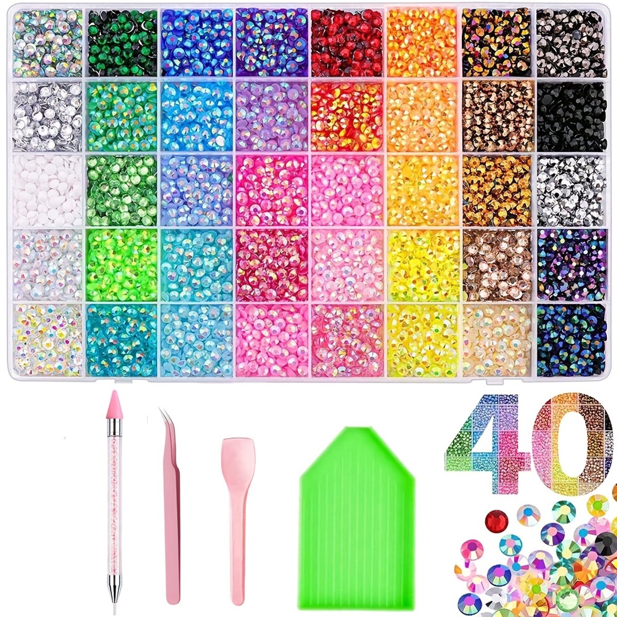Currero Bedazzle Kit - Bedazzling - Plakstenen - Strass Steentjes - DIY Versieren - 40 Vakken - Met Pincet En Applicator
