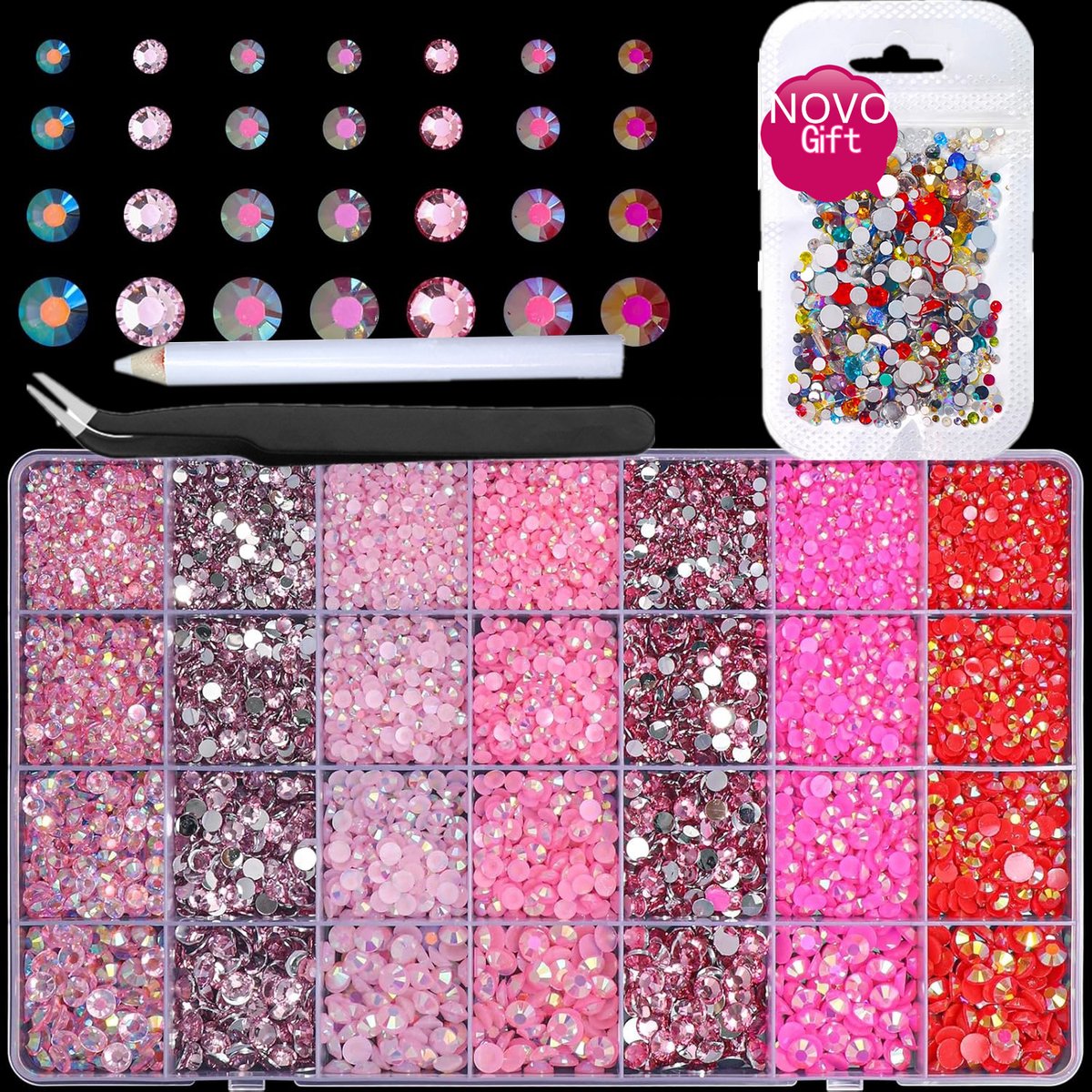 Currero Bedazzle Kit - Bedazzling - Plakstenen - Strass Steentjes - DIY Versieren - Set Met 18.000 Steentjes - Nagel Decoratie - AB Glitter - 3/4/5/6mm - Rood 2