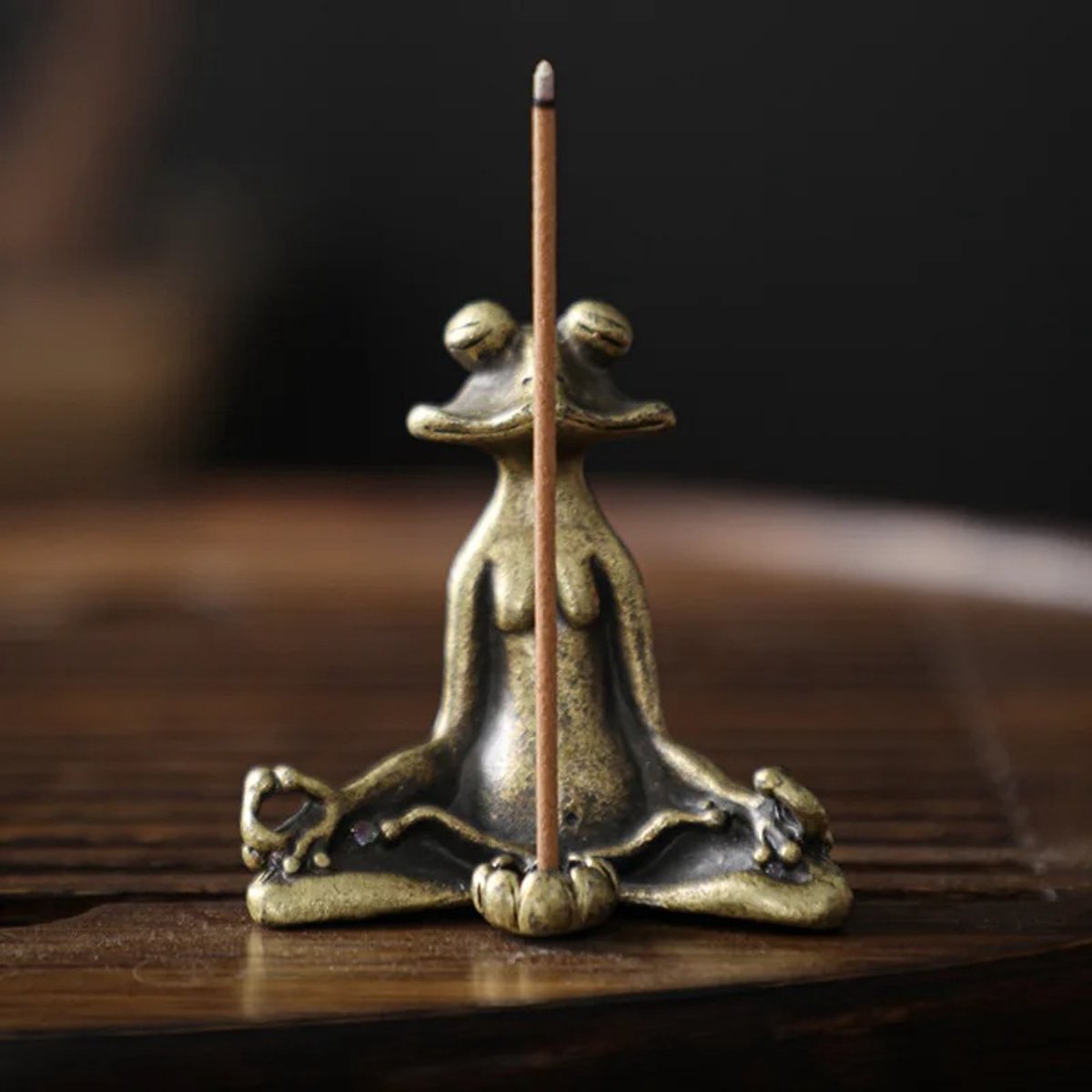 Meditatie Kikker Standbeeld - Antiek Messing Yoga Kikker Figuur - Zen Woondecoratie & Wierookbrander - 5x5 cm - Sculptuur
