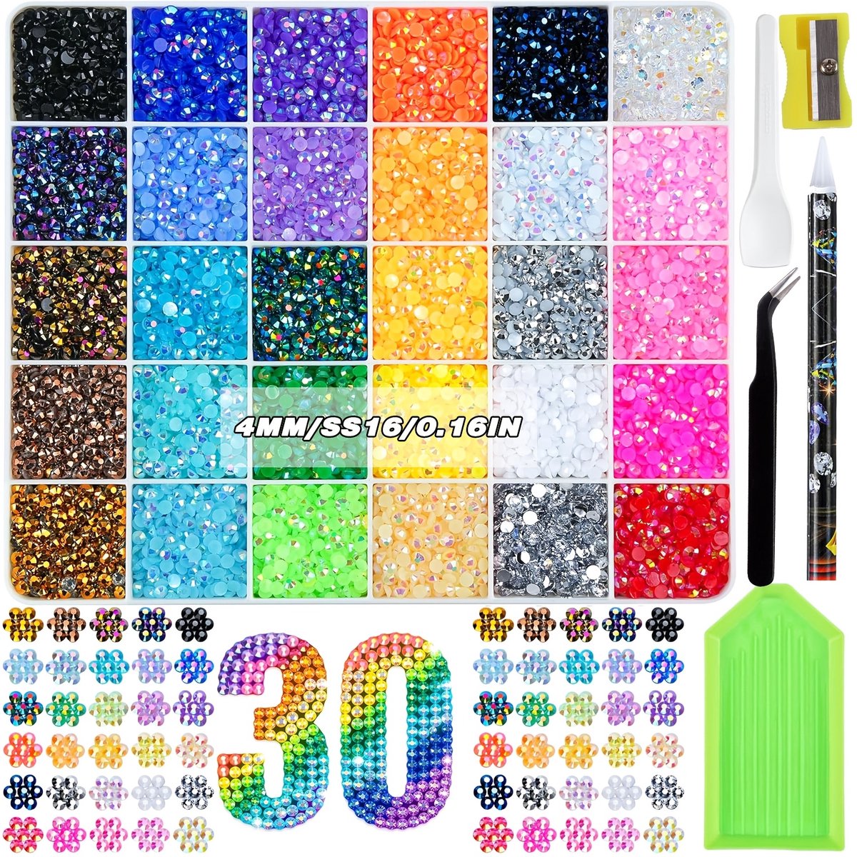 Currero Bedazzle Kit - Bedazzling - Plakstenen - Strass Steentjes - DIY Versieren - 30 Kleuren - Met Pincet En Applicator - 4mm
