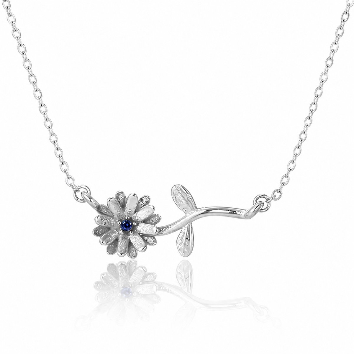 Maevi® Ketting met Geboortebloem & Geboortesteen - Kleur: Zilver - Maand: September - Roestvrijstaal / RVS / Stainless Steel - Hoge Kwaliteit - Verkleurt niet - Incl. Luxe Verpakking - Cadeau Dames / Moeder / Mama - Kraamcadeau / Geboortecadeau