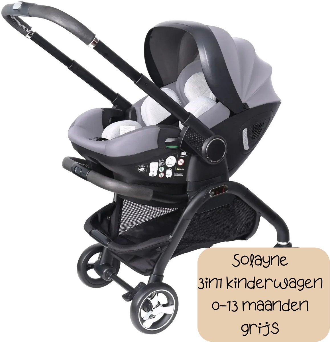 Solayne Kinderwagen - Buggy - Kinderwagen 3 in 1 - Wandelwagen - Maxi Cosi - Lichtgewicht - Inklapbaar - 0 tot 13 mdn - Grijs
