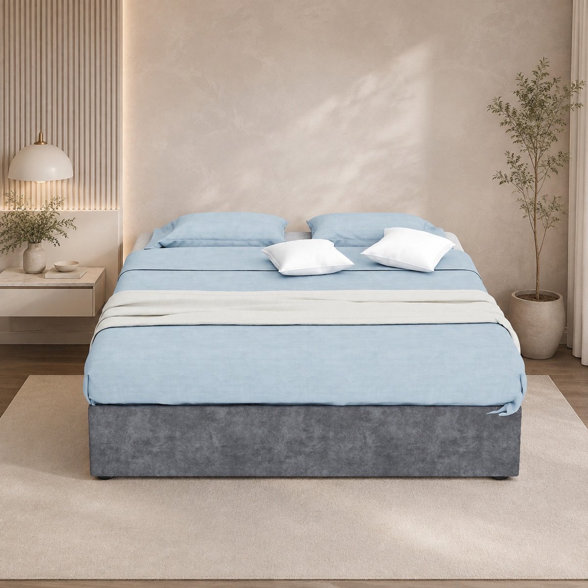 COVREO Bedframe met opbergruimte – 140x200 cm – Tweepersoonsbed met lattenbodem – Modern model voor slaapkamer – Grijs - zonder matras