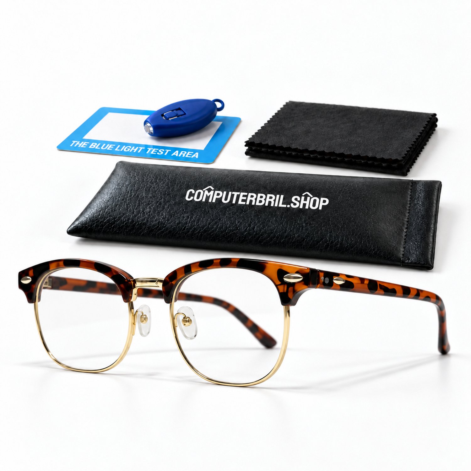 Blauw Licht Bril Zonder Sterkte - Computerbril - Beeldschermbril - Blue Light Glasses - Clubmaster - Panterprint / Goud