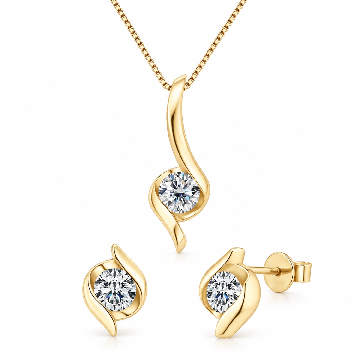 Selevie Sieradenset Goud Twist – Ketting & Oorbellen – Moissanite VVS1 Color D – 2 ct totaal – Diamond Look