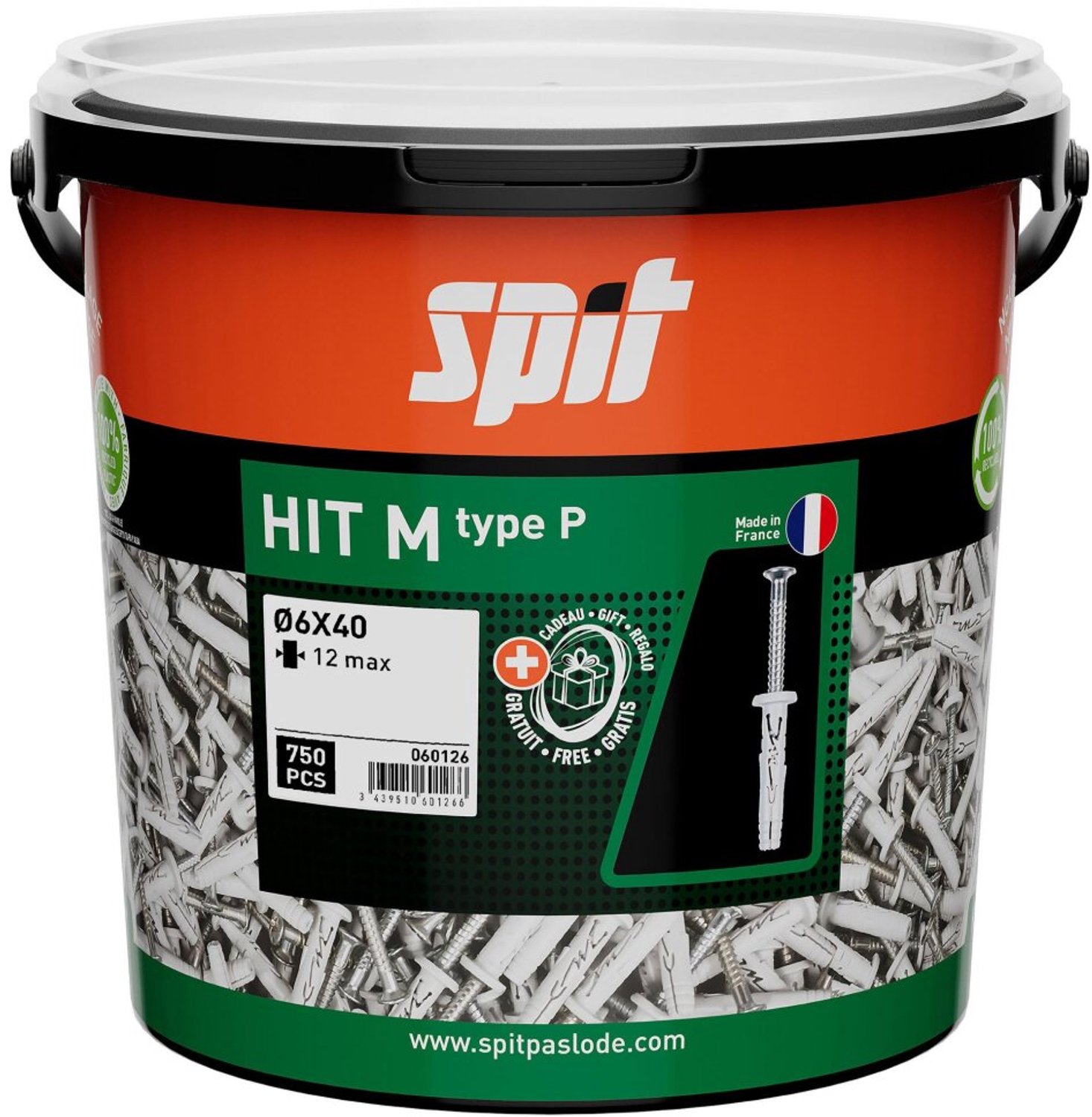 SPIT HIT M SLAGPLUG 6x40/12P - MET KRAAG(750 STUKS IN ECO EMMER)
