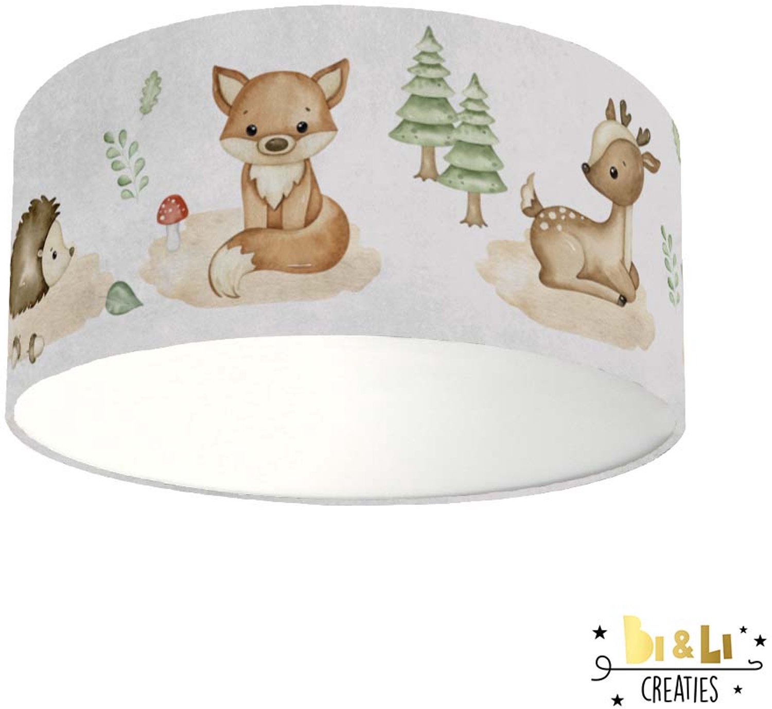 Plafondlamp woodland-sfeerverlichting-incl diffuser-kinderkamer-bosdieren-incl plafondfitting