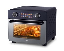 Airfryer Oven XXL 25 Liter - Heteluchtfriteuse & Mini Oven in één - 12 Programma's - 35 tot 230 °C - 2250W - Met Draaispit, Mand & Bakplaat - Zwart - COOK-IT