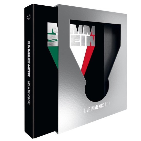 Rammstein Live in Mexico City luxe editie met zilveren slipcase en zwart boek.