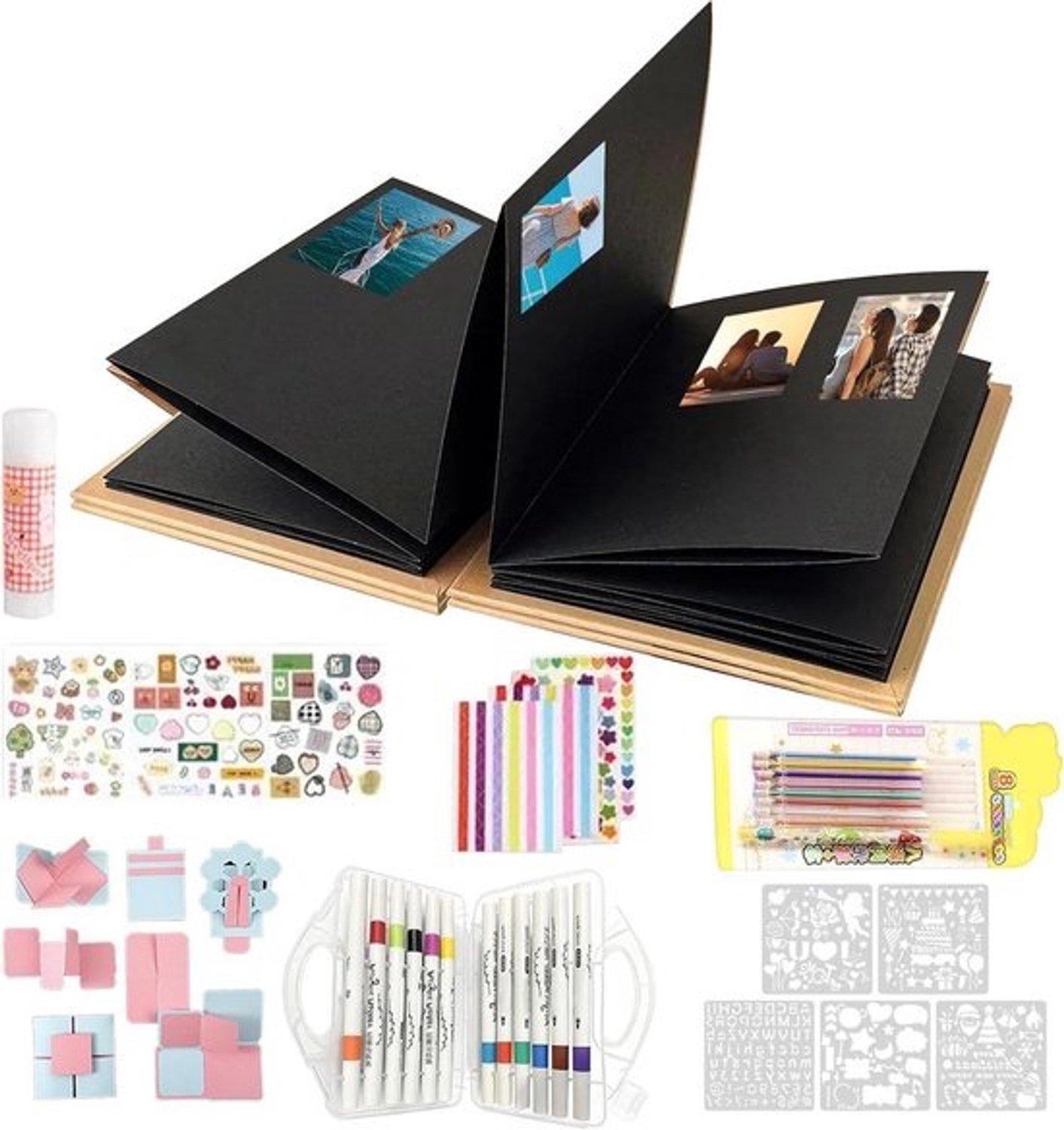 Herinneringsalbum - Scrapbookalbum - Herinneringen bewaren - Uitbreidbaar ontwerp - 23 x 17 x 6.5 cm - Zwartbruin
