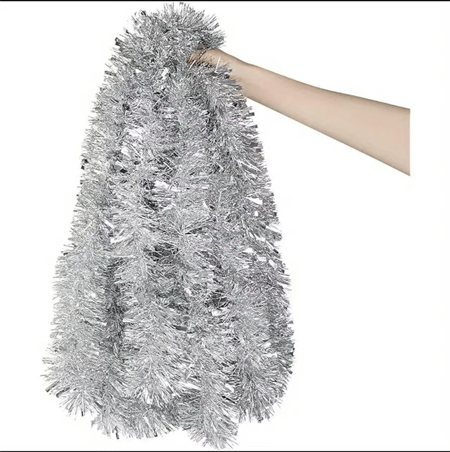 Lametta Slingers - Glanzende Decoratie voor Kerstboom - Zilverkleurig - Kerstslinger - Kerstboa - Kerst accessoires - Feestelijke Kerstversiering – foto 3
