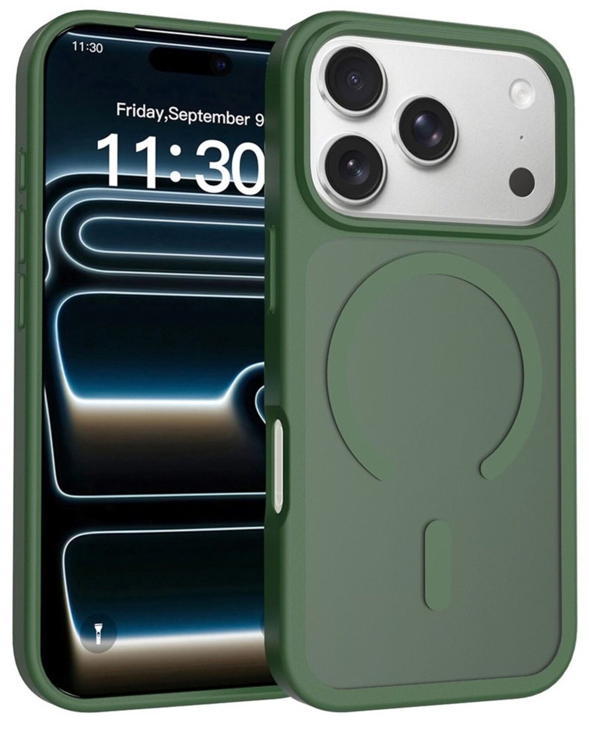 Casety Geschikt voor iPhone 18 Pro Max / Geschikt voor iPhone 17 Pro Max hoesje - slanke backcover met magnetisch ondersteuning - Army Groen
