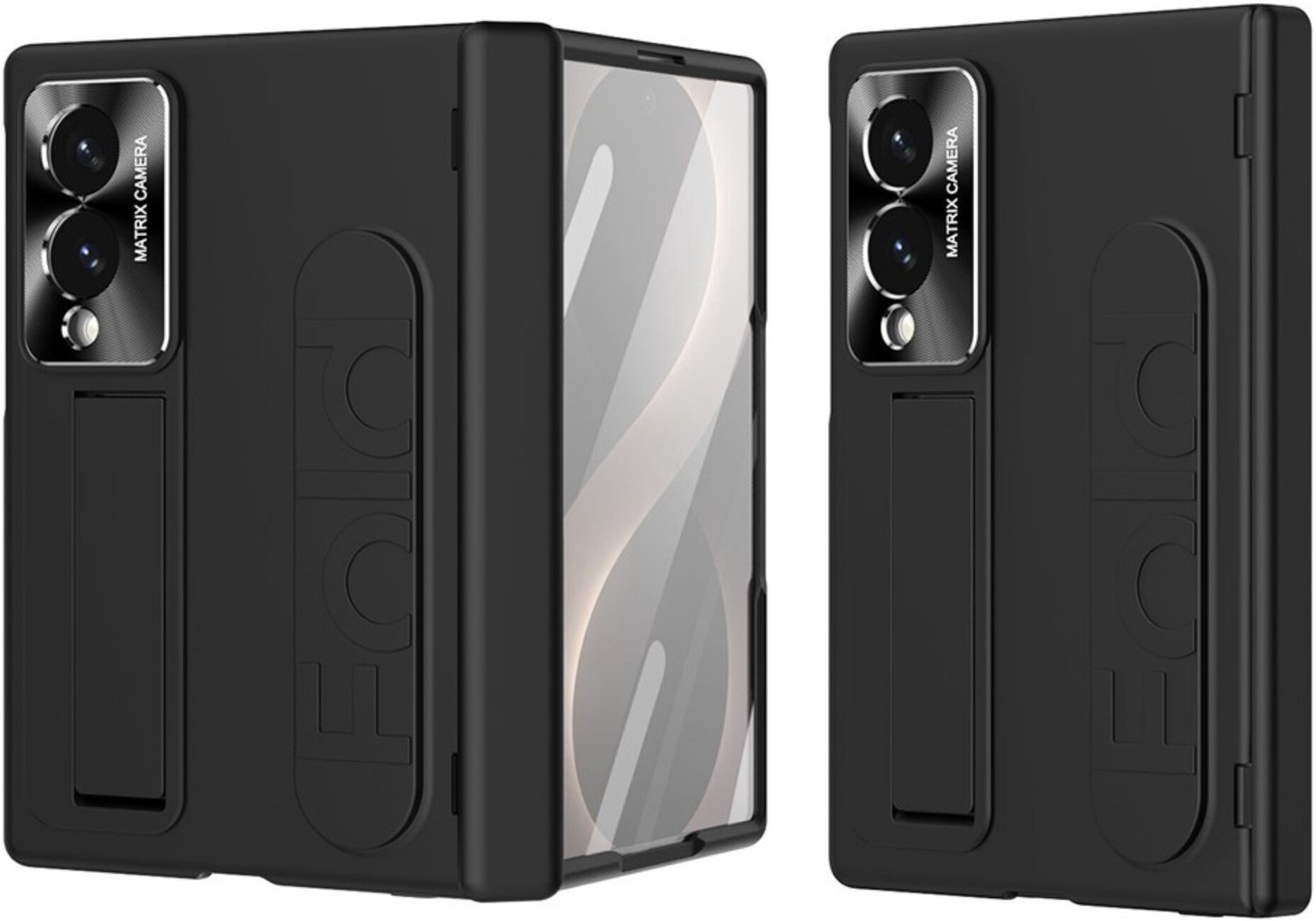 Casety Geschikt voor Samsung Galaxy Z Fold 8 backcover hoes met Kickstand & Polsband - Zwart
