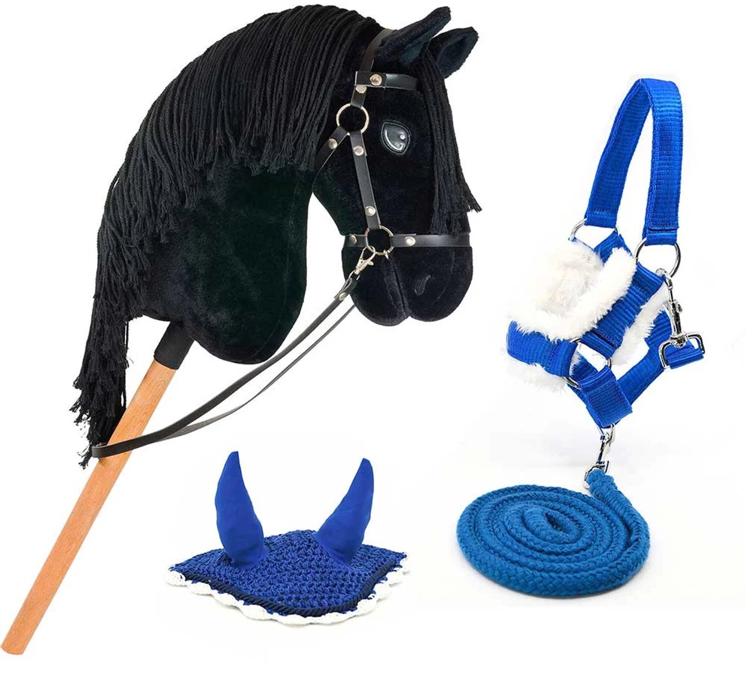 Hobby Horse Land- Hobbyhorse Black Star A3 Fries met Hoofdstel, Halster & Blauwe Vliegenkap