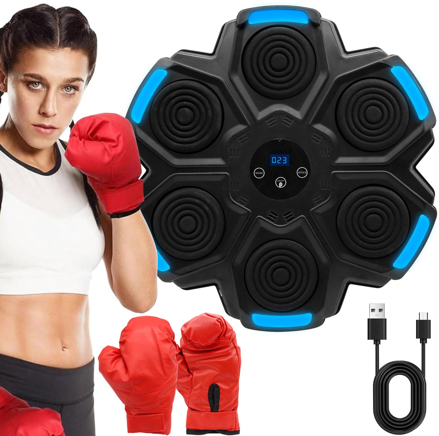 Slimme Muzikale Bokstrainer – Bluetooth 5.0, dynamische RGB-verlichting, oplaadbaar, boorvrije wandmontage, interactieve reactietraining voor thuis, geschikt voor volwassenen en kinderen