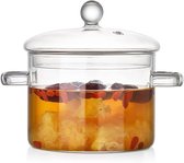 Glazen Kookpan - dubbele handgreep glazen pan met deksel - 1.6 L - Transparant