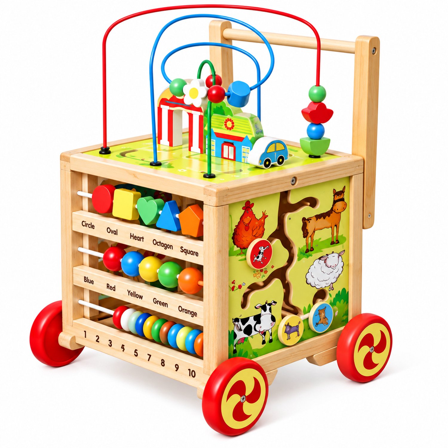 Rijoka Loopwagen Kubus Hout - Baby walker voor 1 jaar - Educatieve looptrainer - Multicolor