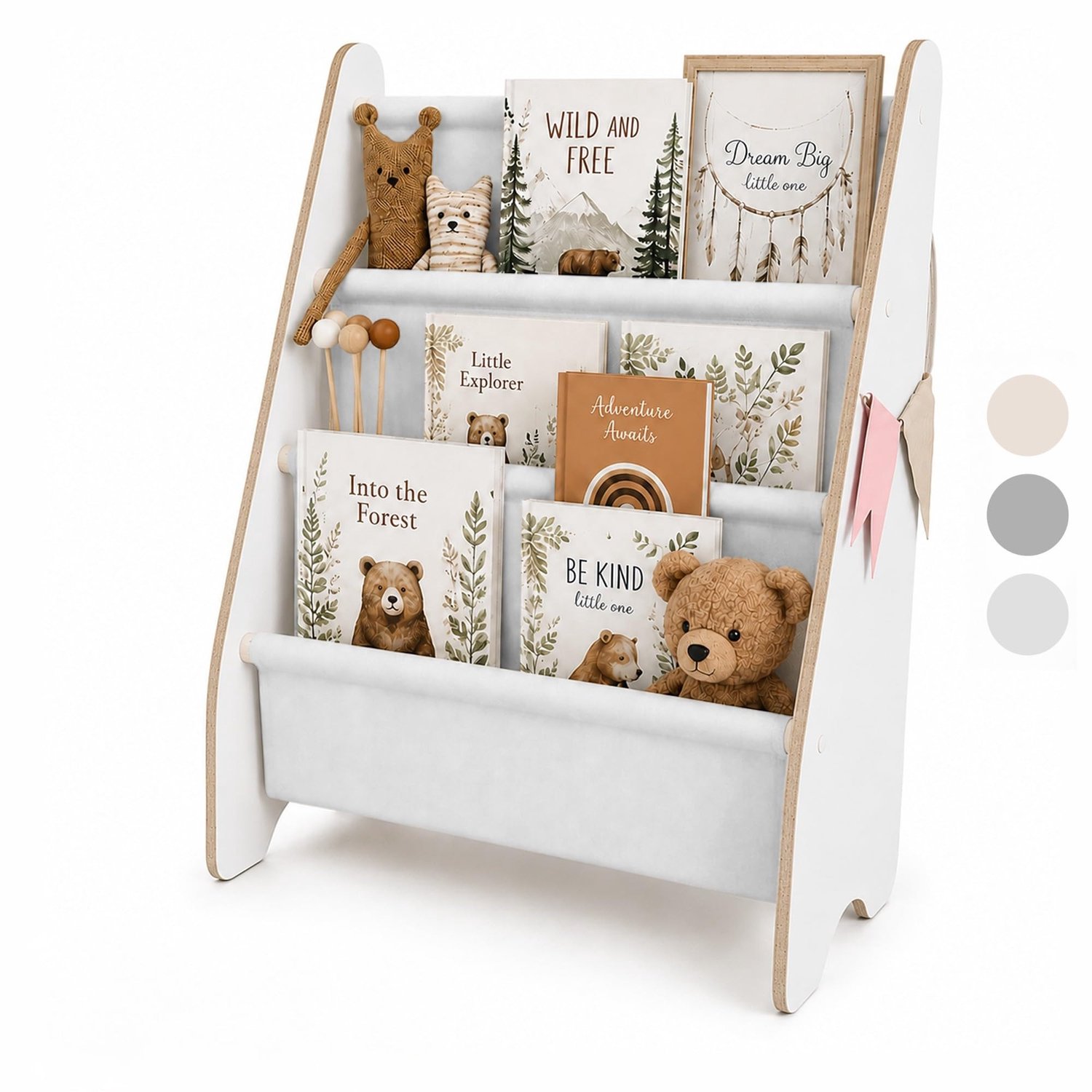 Famanu – Kinderboekenkast van natuurlijk hout, modern design, 100% eco, geschikt voor kinderen