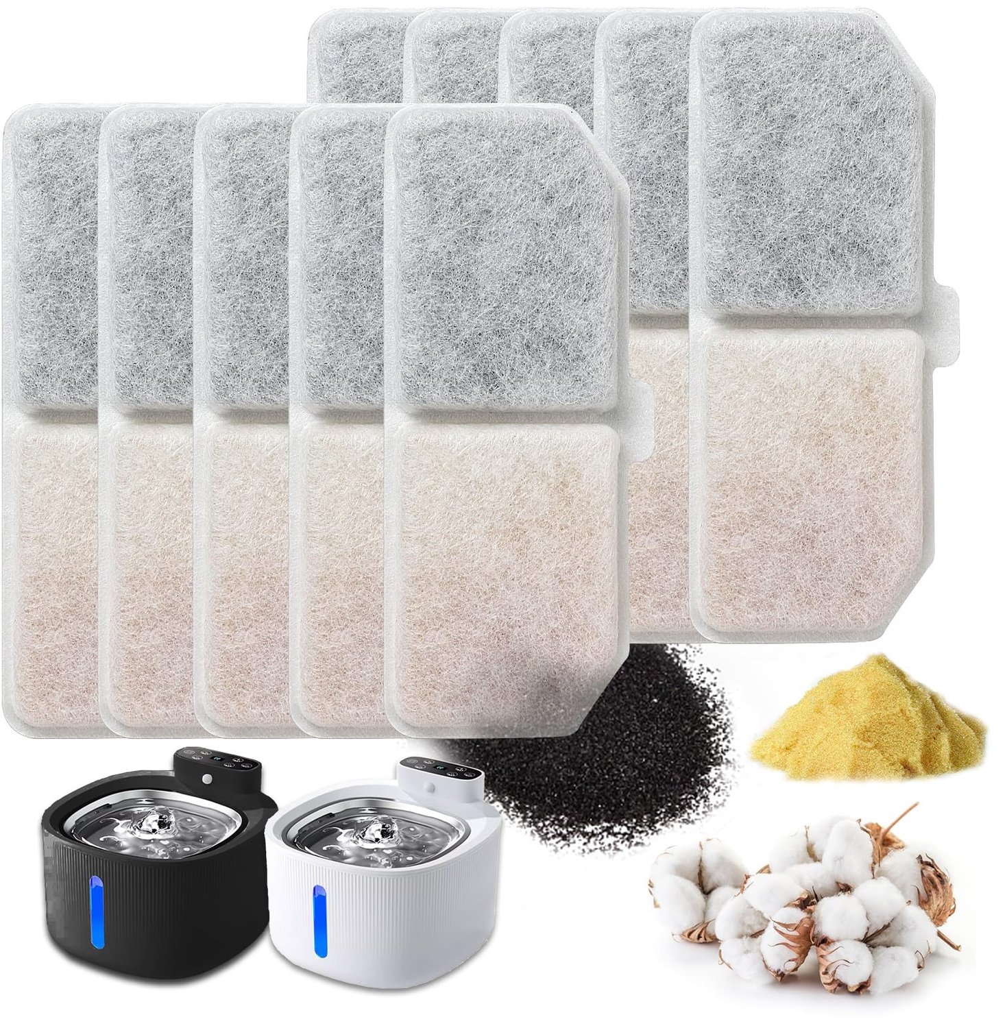 Famanu – Set van 12 Kattenfonteinfilters, Actieve Koolstof en Hars, 11.2 cm, Voor Katten en Honden