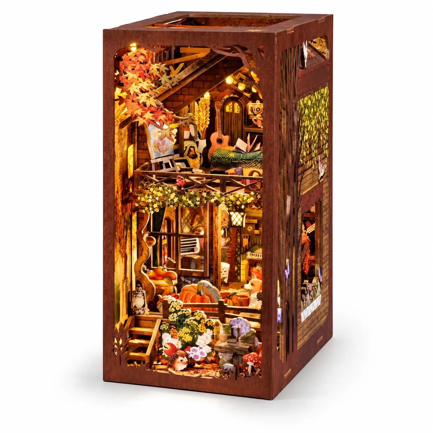 THAR Book Nook Twilight Cottage – Houten DIY Miniatuurhuisje met LED-verlichting – Boekenkast Decoratie – Bouwpakket voor Volwassenen – 355 Onderdelen