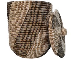 Wasmand met deksel – zeegras – 65 liter – naturel zwart wit
