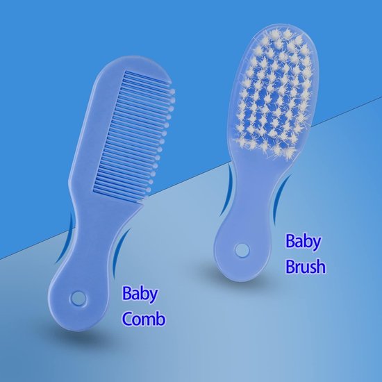 Babyverzorgingsset - 8-in-1 - Inclusief haarborstel, kam, nagelknipper en nagelvijl, neusaspirator, vingertandenborstel en klein schaartje - Draagbaar - Verzorgings- en hygiëneset - Blauw — afbeelding 3
