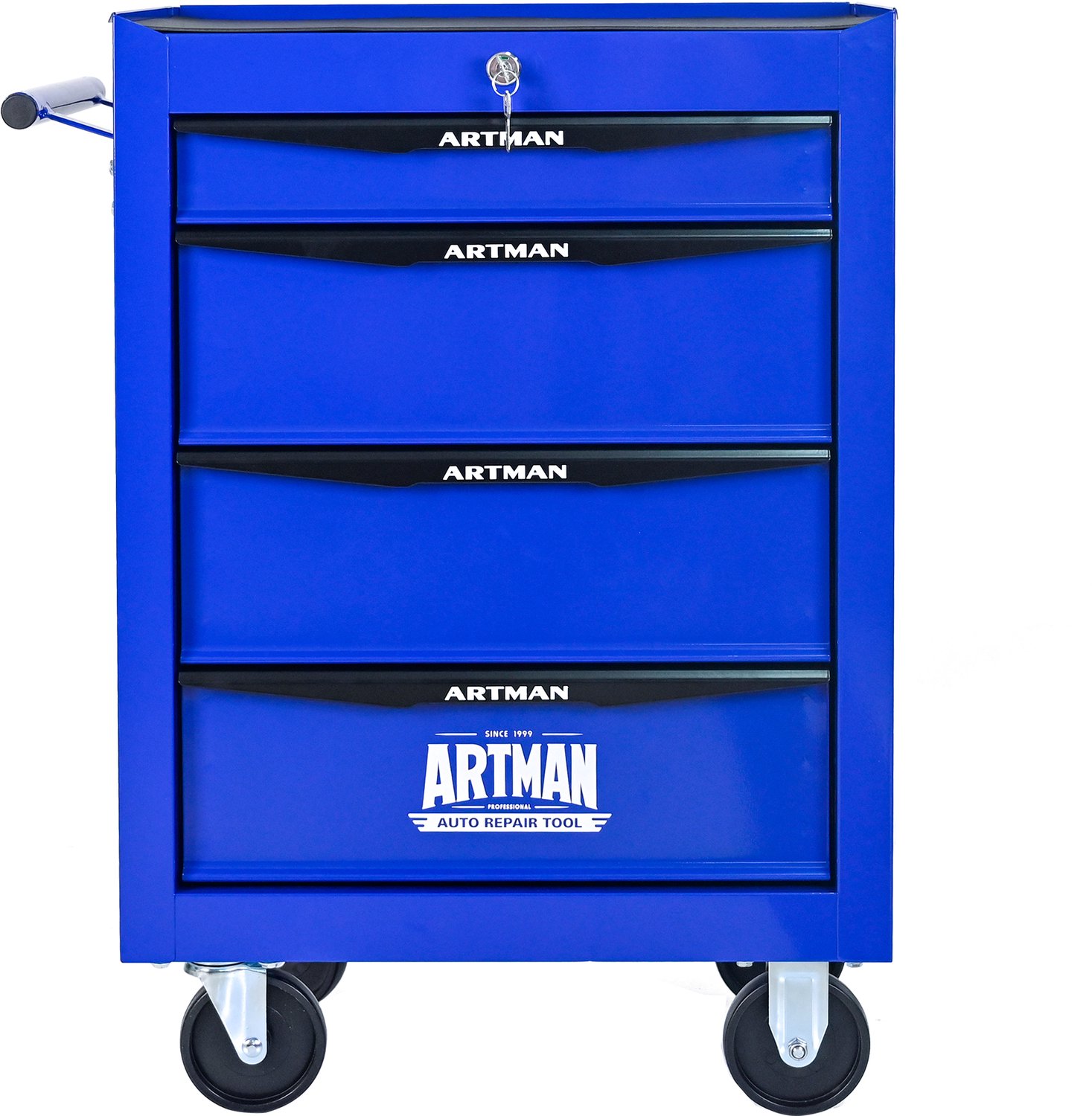 Gereedschapswagen Met 4 Laden - Stalen Gereedschapskast Op Wielen Met Slot En Handgreep - Zwart-Blauw Voor Garage En Werkplaats
