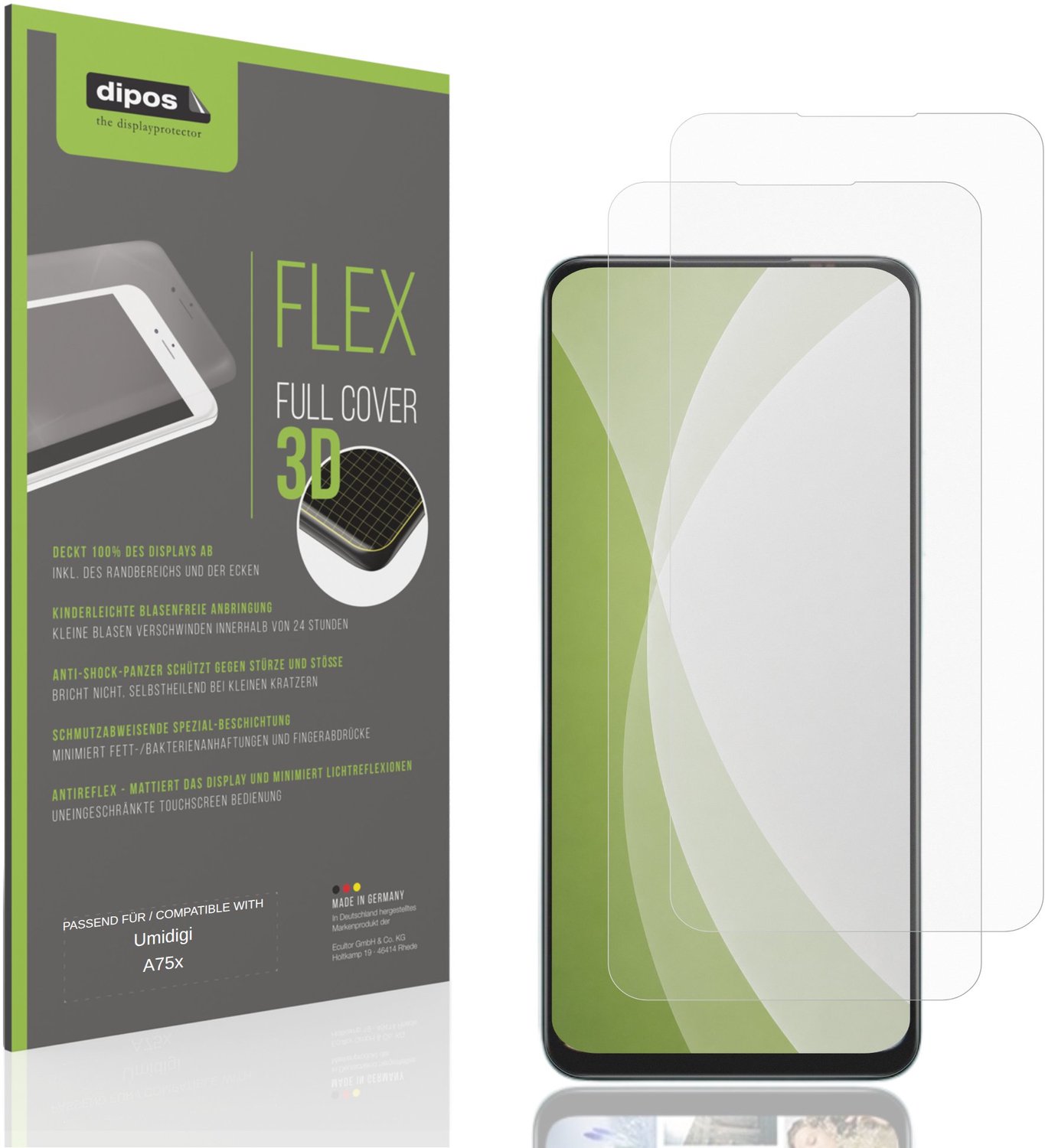dipos FLEX – 2x Matte Screenprotector geschikt voor Umidigi A75x | Volledige Schermbescherming | Case-Friendly