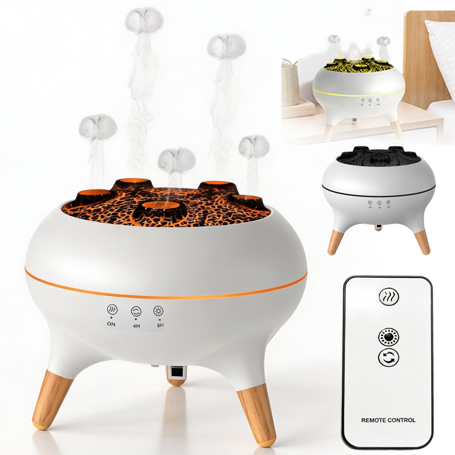 Ultrasone Luchtbevochtiger - 250ml - Aroma Diffuser - Jellyfish Mist - 5 Sproeiers - 7 Kleuren LED - 2 Nevelstanden - Timer 4/8 Uur - Stil tot 35 dB - Voor Slaapkamer
