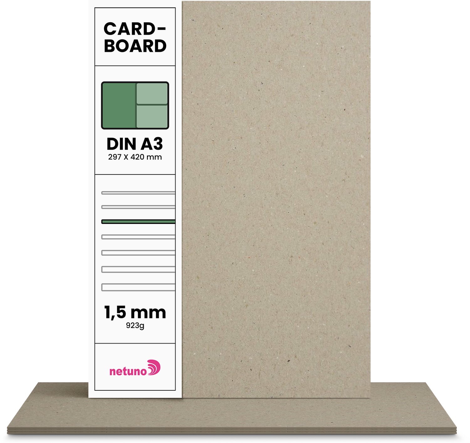 Karton papier - Grijs - A3 - 29,7 x 42 cm - 1.5mm - 923 gram - 20 vellen - Netuno