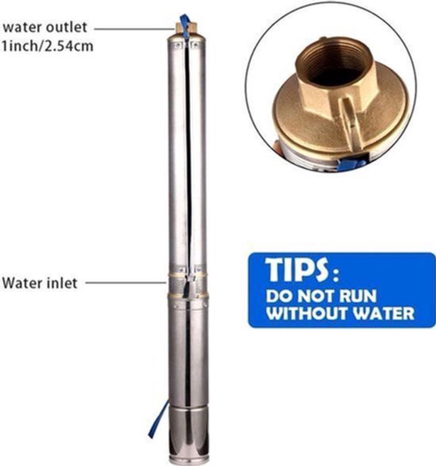 Roestvrijstalen Diepbronpomp – Dompelpomp – Tuinpomp – Fonteinpomp – Waterpomp – Compact 7,5 cm Diameter – Krachtige 550 W Motor