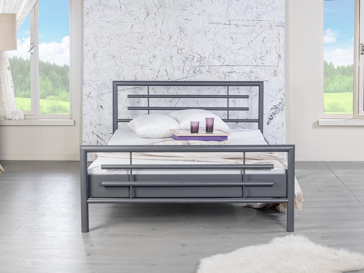 Bed Box Wonen Lola metalen bed Antraciet 120x210 cm