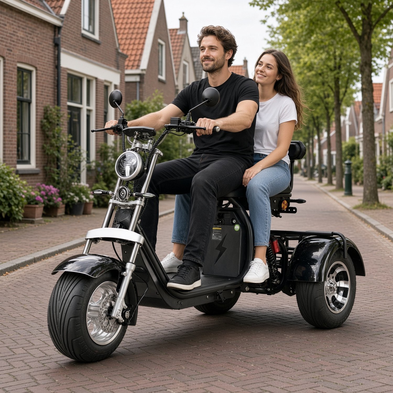 Eco Wielen E-Trike – Elektrische driewielscooter voor 2 personen – 2000 W – Uitneembare accu 20 Ah – Achteruitrijfunctie