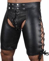 Erotische Korte Broek - Kunstleer - Zwart - BDSM - Open billen - Sexy - Veters