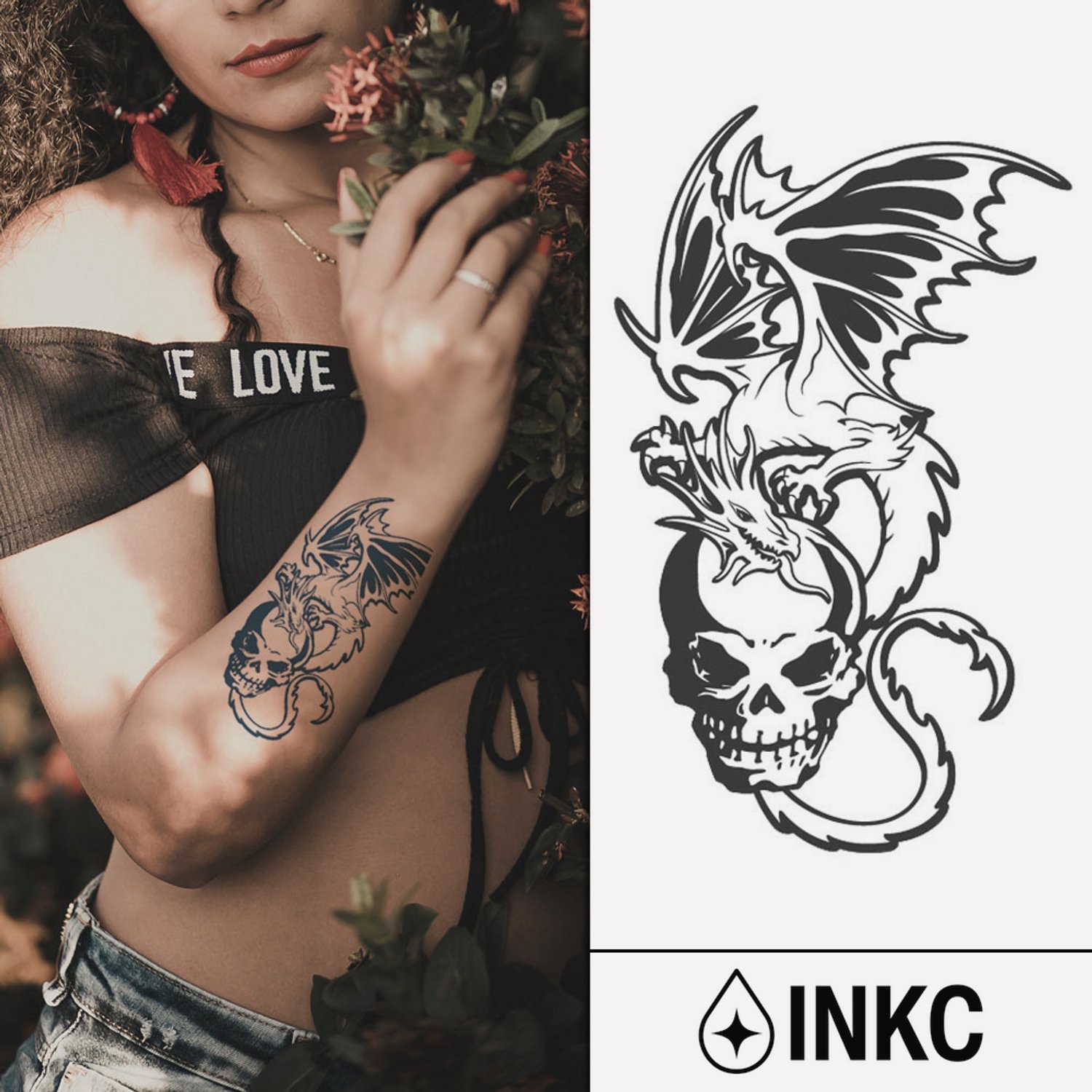 INKC - Tijdelijke Tattoo - Phoenix Schedel - Nep Tattoo - Plak Tattoos - Blijft tot 2 weken - 11 x 18cm