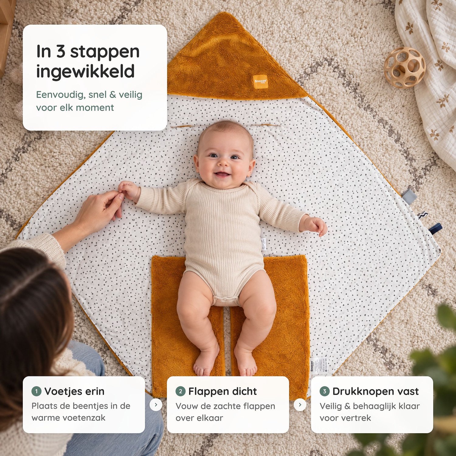 Snoozebaby Wikkeldeken voor autostoel - Warme voetenzak voor MaxiCosi - Bumblebee Orange – foto 5