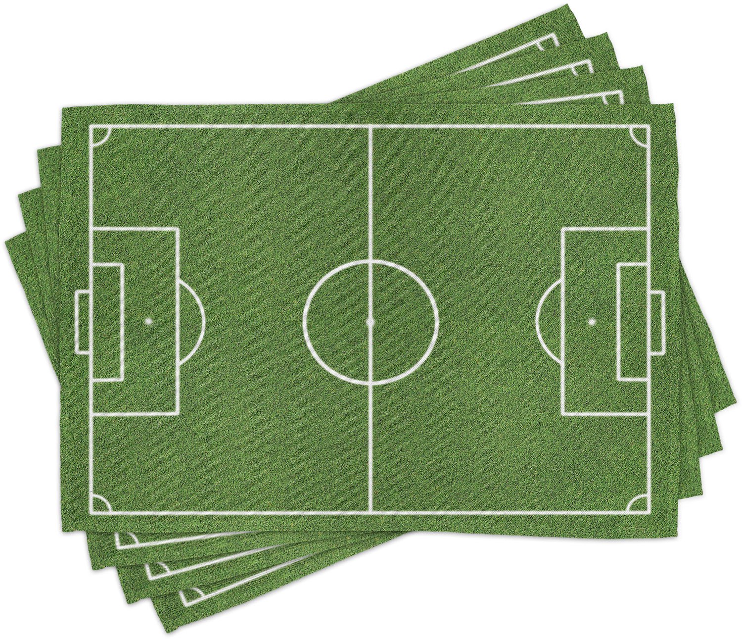 ABAKUHAUS Sport Placemats Set van 4, Klassieke Illustratie van een Voetbal Veld Stadion Wedstrijd Kunst Lijnen Modern Voetbal, Wasbare Stoffen Placemats voor de Eettafel, Standaardformaat, Varengroen Wit