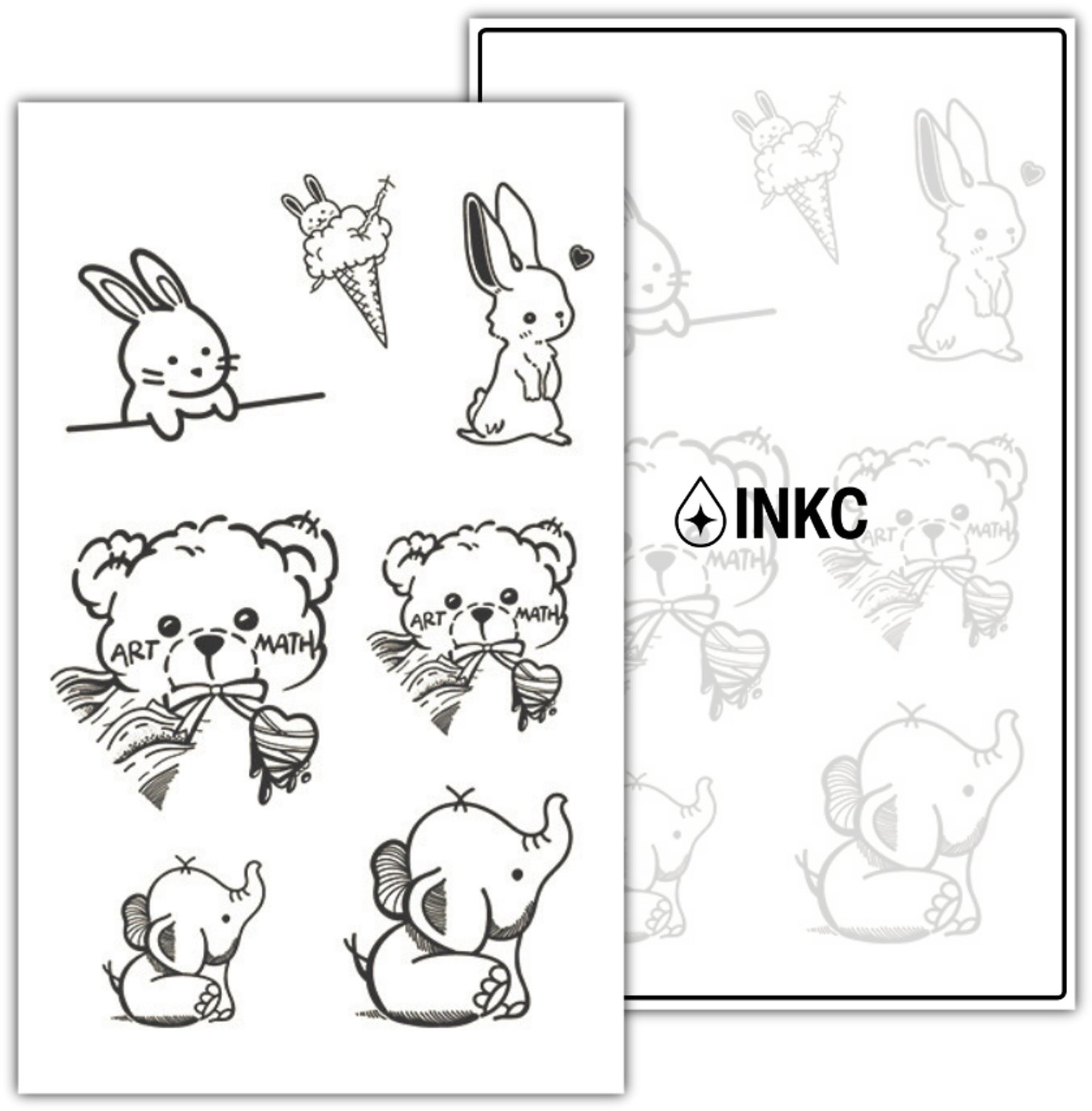 INKC - Tijdelijke Tattoo - Dierenset - Nep Tattoo - Plak Tattoos - Blijft tot 2 weken - 11 x 18cm