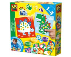 SES Creative - My First – Dinos Stippen met Vingerverf - 10 kleurplaten met dieren en 3 kleuren vingerverf - goed uitwasbaar - Dinosaurus speelgoed – Glutenvrij - 1 tot 4 jaar