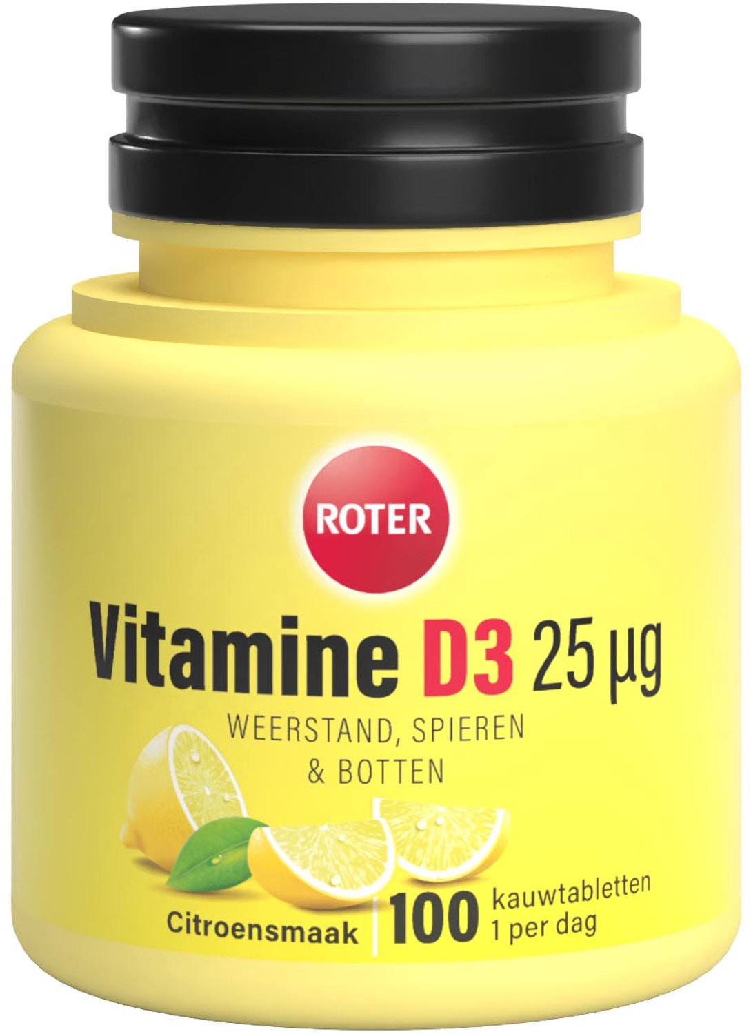 Roter Vitamine D3 25 ug - Goed voor de weerstand, spieren en botten - Met frisse citroensmaak - 100 kauwtabletten