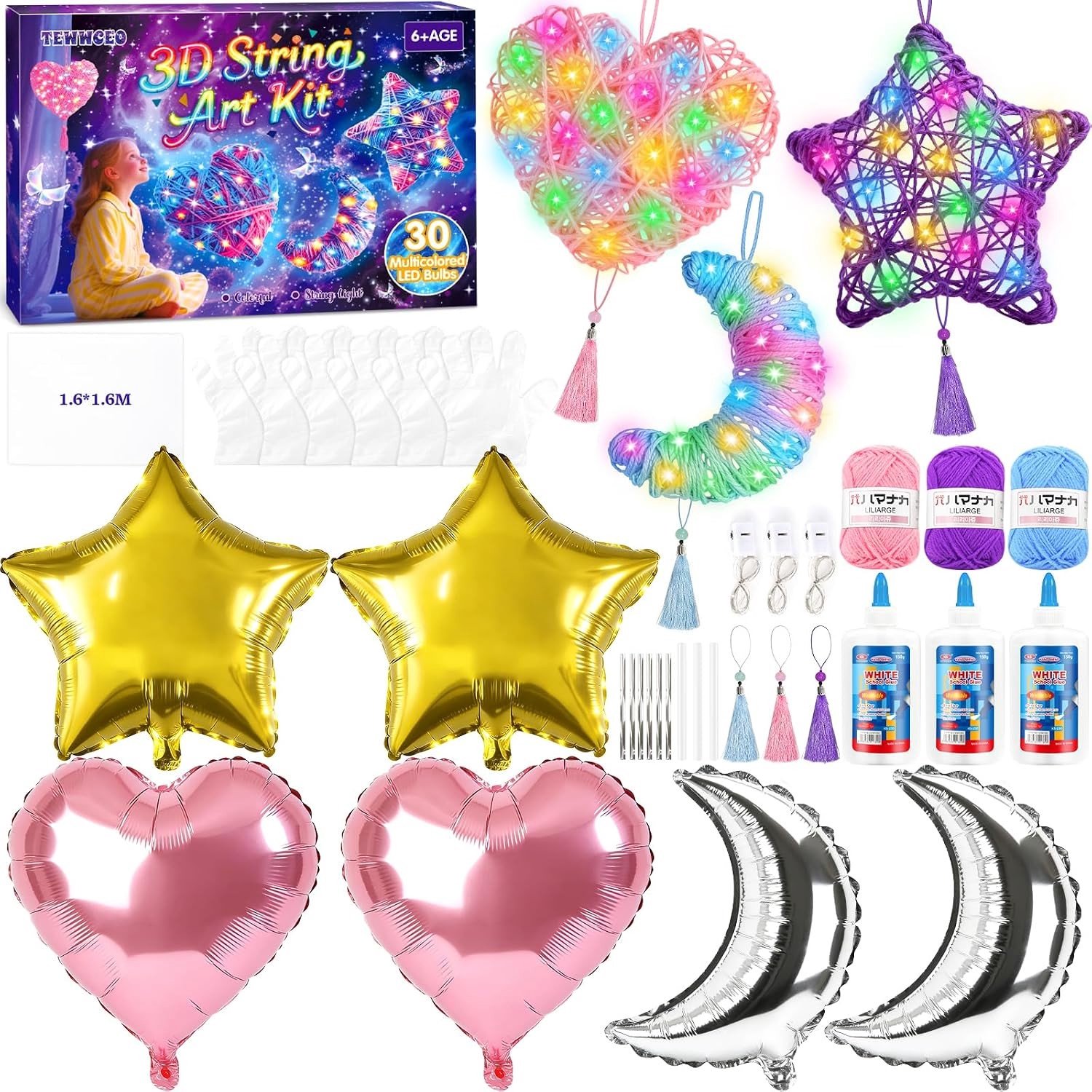 Knutselpakket voor Kinderen - Multicolor - 25 cm - 3D-String Art met LED Verlichting - Voor Jongens en Meisjes van 6 tot 12 Jaar