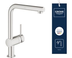 GROHE Minta Keukenkraan - L-uitloop - 360° draaibereik - Met uittrekbare handdouche - SuperSteel (RVS look)